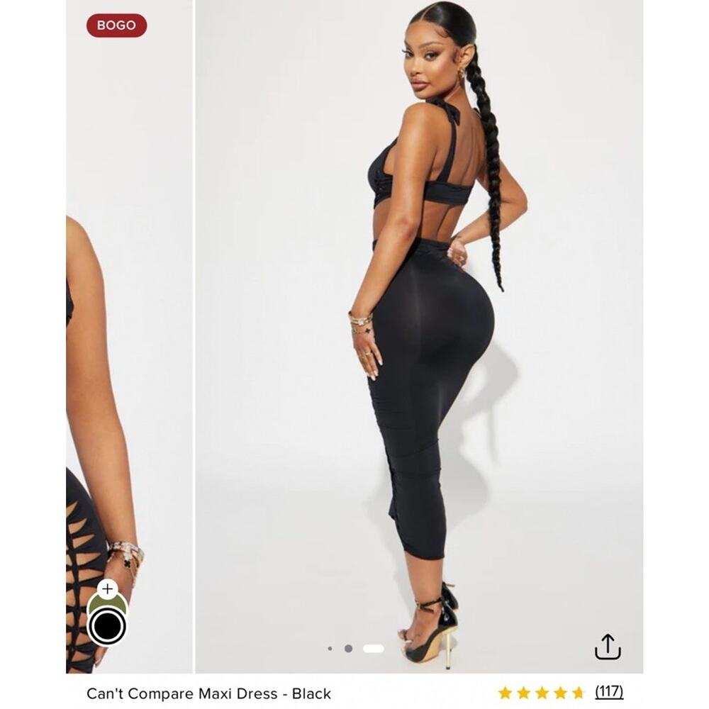 New Sz Small ❤️ Fashion Nova Women’s Open Back Bodycon Black Pencil Midi Dress - Picture 3 of 8